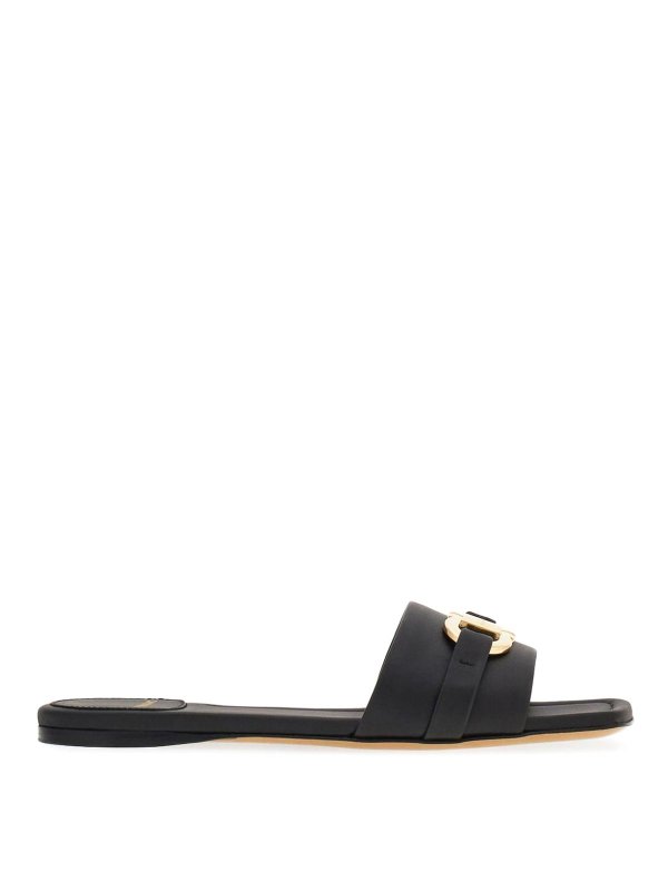 FERRAGAMO: flip flops - Gancini-Plaque Leather Slides