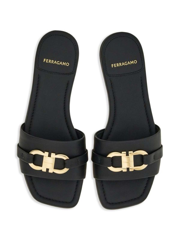 The Best Shops FERRAGAMO: flip flops - Gancini-Plaque Leather Slides
