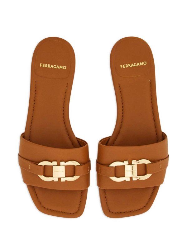 FERRAGAMO: flip flops online - Gancini-Buckle Leather Slides