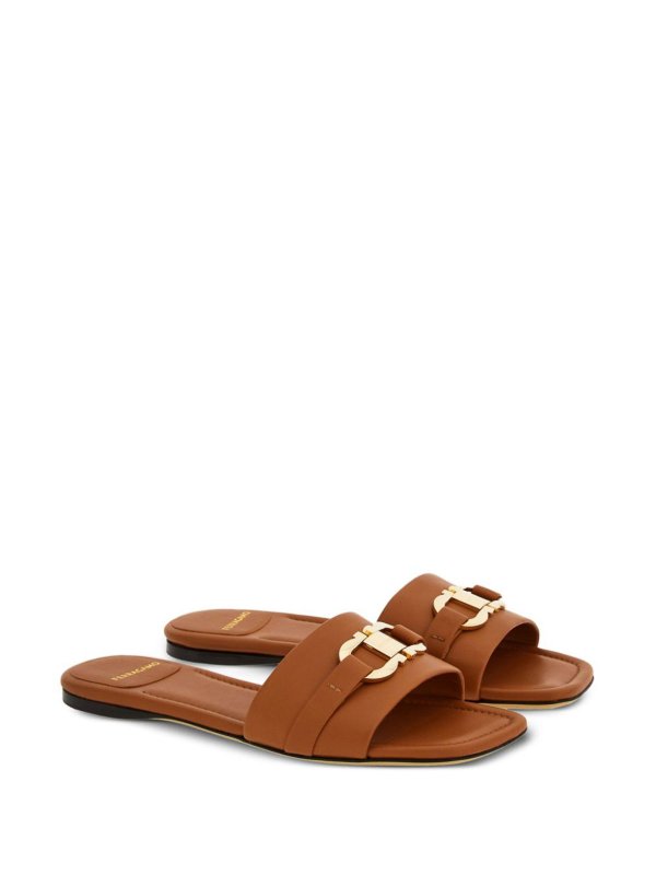 FERRAGAMO buy online Gancini-Buckle Leather Slides