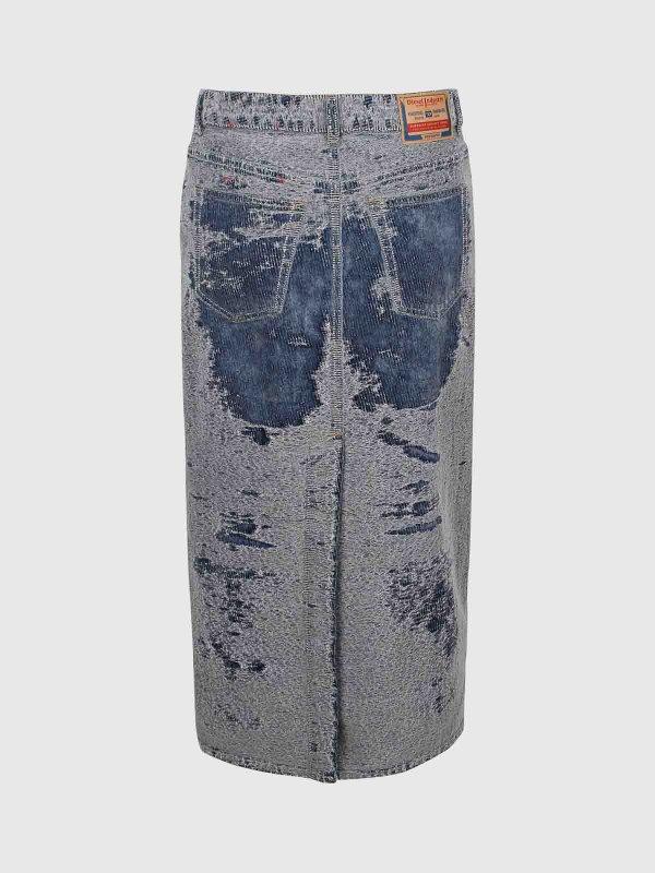 DIESEL: Knee length skirts & Midi online - Distressed Jacquard Denim Midi Skirt