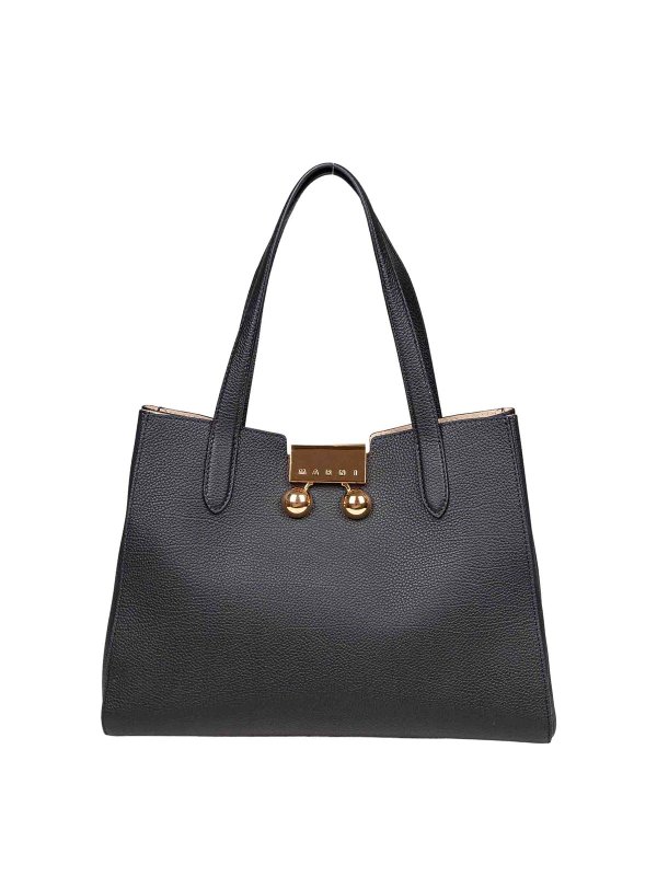 Marni: cross body bags - Black leather Trunkaroo handbag