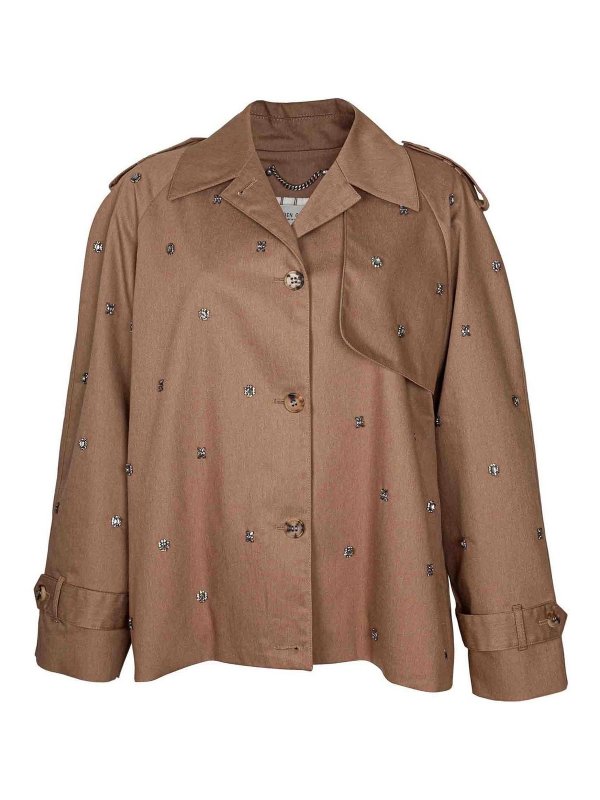 GOLDEN GOOSE: trench coats - Cotton trench with applied crystal stones