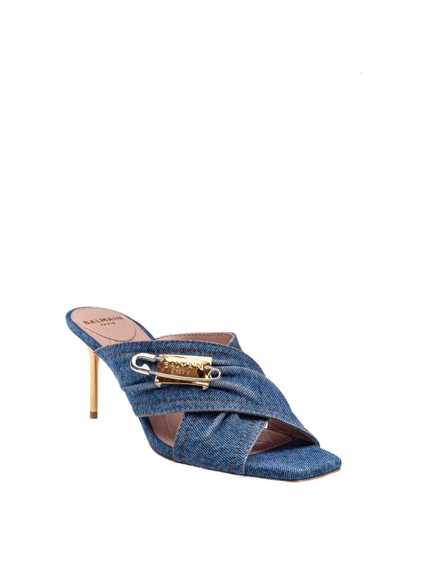 Balmain: mules shoes online - Mule Safety in Denim Fabric