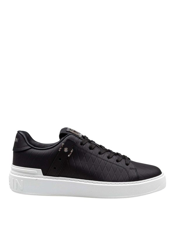 Balmain: trainers - Balmain B-Court Sneakers in black leather