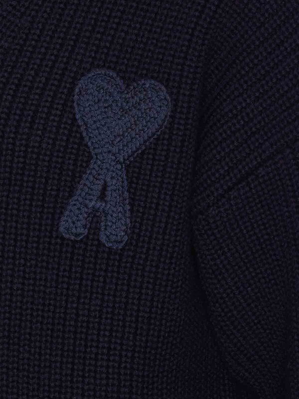 The Best Shops AMI PARIS: v necks - Si Blue Ribbed V Neck Sweater