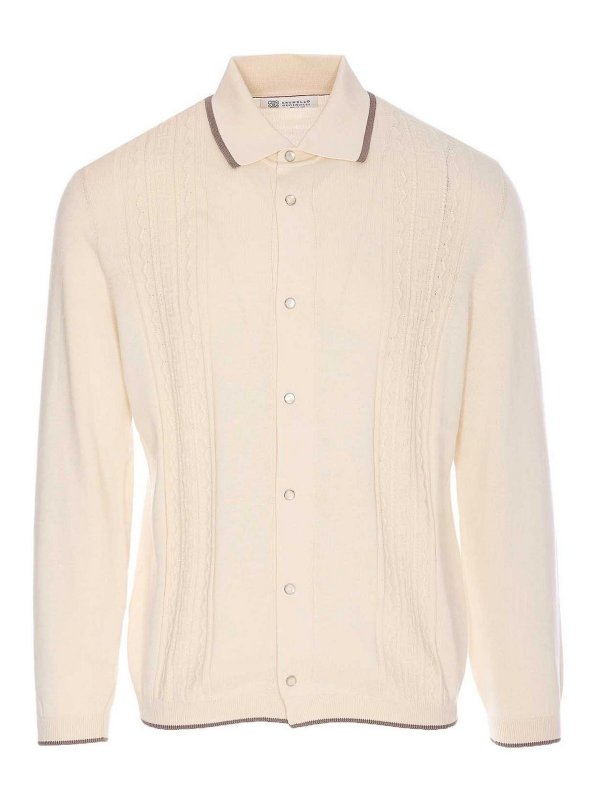 BRUNELLO CUCINELLI: crew necks - Beige Sweater With Frontal Buttons Closure