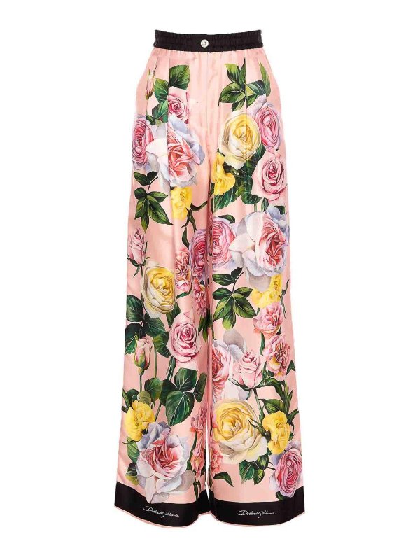 DOLCE & GABBANA: pantaloni casual - Pantaloni per la stampa peonia e rosa