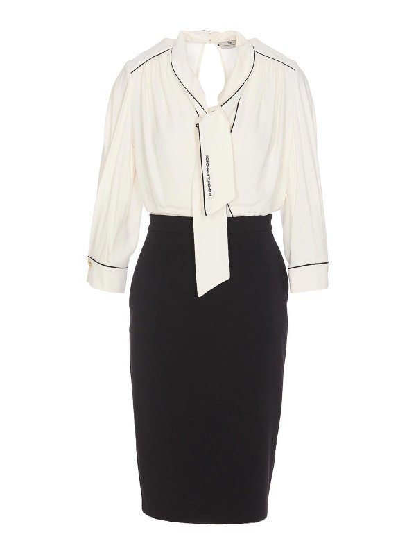 ELISABETTA FRANCHI: Knielange Kleider - Knielanges Kleid - Weiß