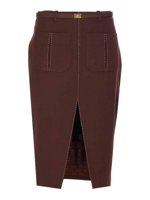 ELISABETTA FRANCHI: Faldas media pierna y semilargas - Falda Semilarga - Marrón