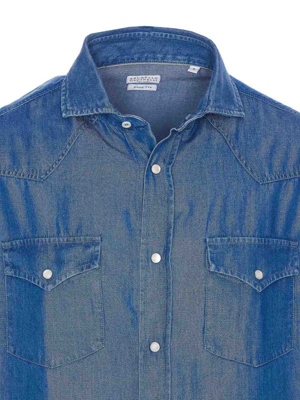 シャツ - ブルー shop online: BRUNELLO CUCINELLI