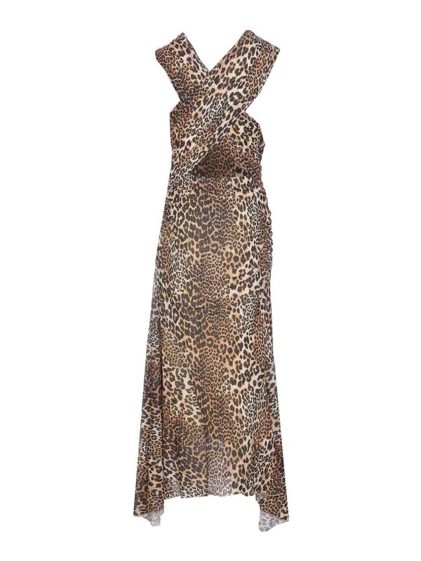 GANNI: knee length dresses online - Marl Mesh Leopard Dress