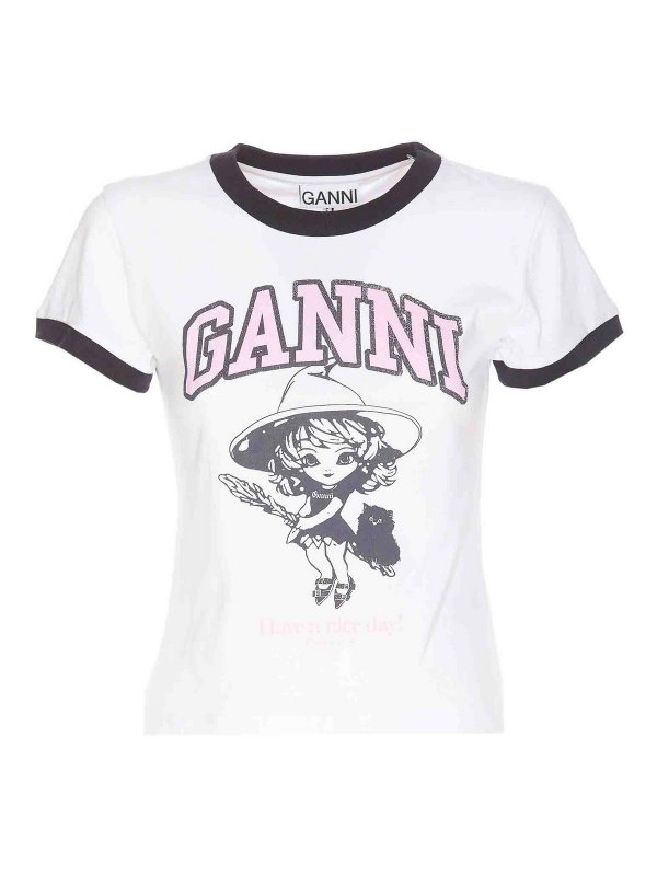 GANNI: T-shirts - T-Shirt - Weiß