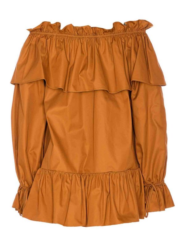 SAINT LAURENT: knee length dresses online - Cotton Twill Flounce Dress