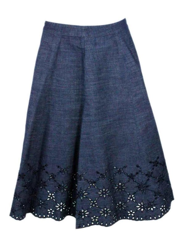 LORENA ANTONIAZZI: Knielange und Midi Röcke - Midirock - Dunkles Jeansblau