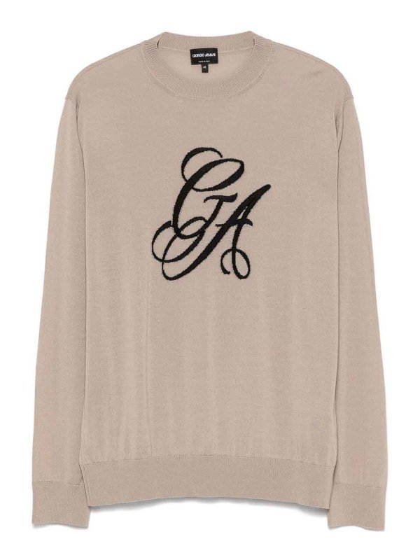 GIORGIO ARMANI: Strickpullover mit Rundhalsausschnitt - Rundhalspullover - Beige