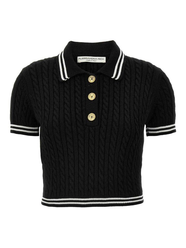 Tシャツ・カットソー ALESSANDRA RICH Braided polo shirt (FABX4080K4264 0091) Alessandra Rich Braided Polo Shirt - Black | FABX4080K42640091