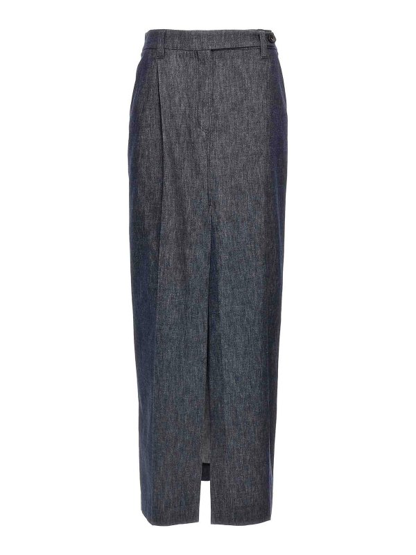 BRUNELLO CUCINELLI: ニーレングススカート＆ミディ丈 - 膝丈/ミディスカート - ブルー