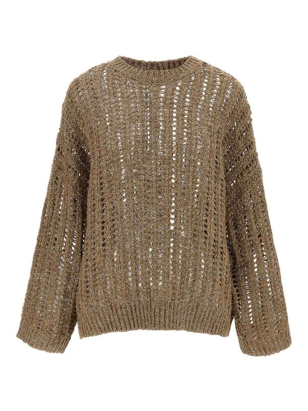 BRUNELLO CUCINELLI: Strickpullover mit Rundhalsausschnitt - Rundhalspullover - Braun