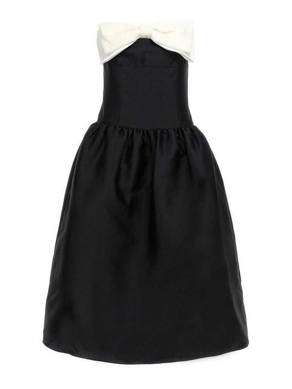 Self Portrait: maxi dresses - Black Taffeta Contrast Bow Midi Dress