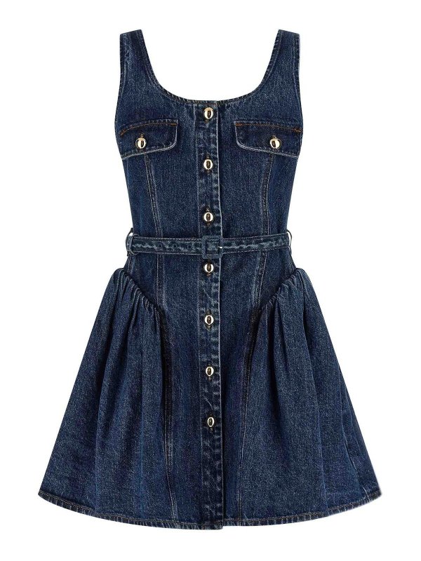 Self Portrait: short dresses - Flared Denim Mini Dress