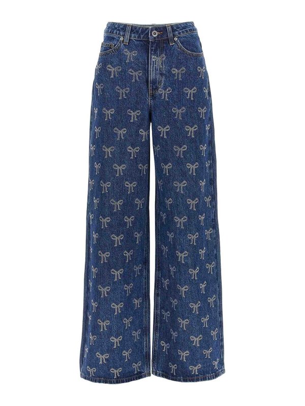 Self Portrait: bootcut jeans - Rhinestone Bow Jeans