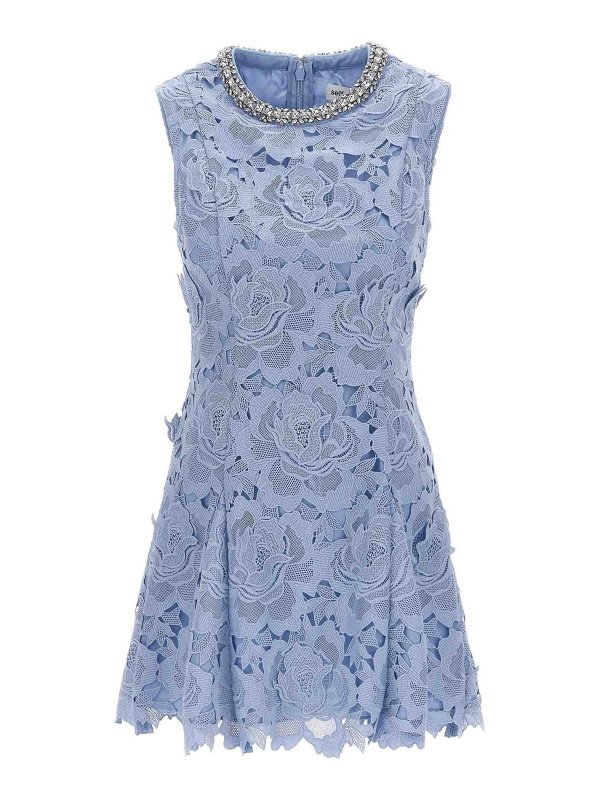 Self Portrait: short dresses - Blue Flower Lace Mini Dress