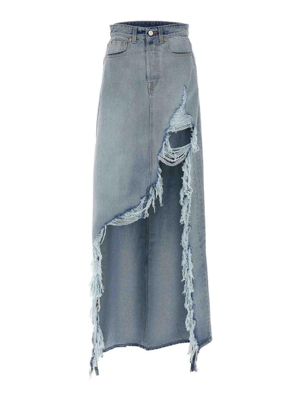 VETEMENTS: Knee length skirts & Midi - Destroyed Denim Maxi Skirt Skirt