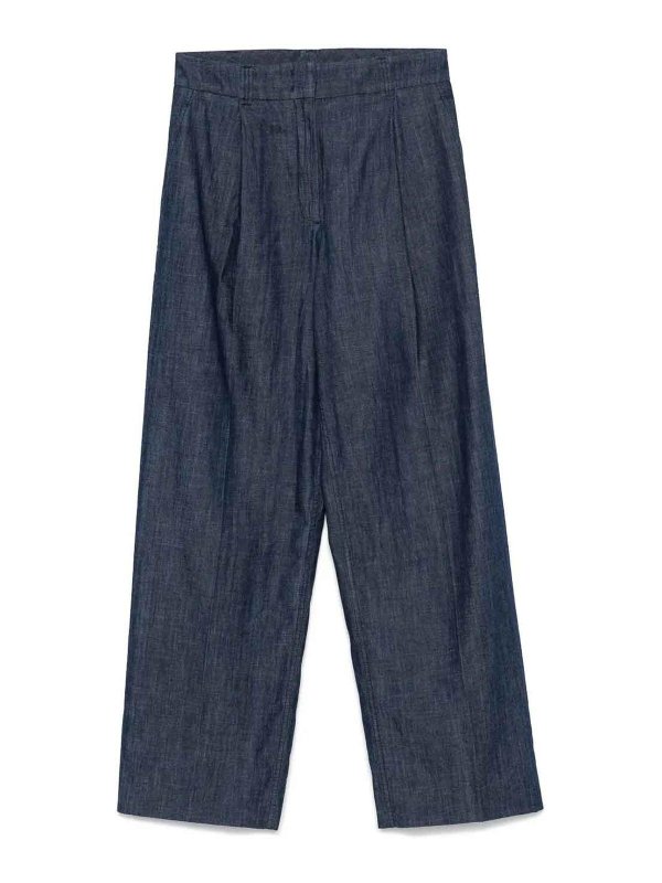 ANOTHER TOMORROW: casual trousers - Chambray Relaxed Wide Leg Pant