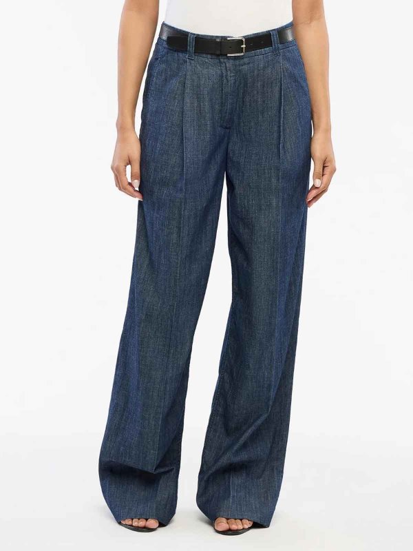 ANOTHER TOMORROW: casual trousers online - Chambray Relaxed Wide Leg Pant