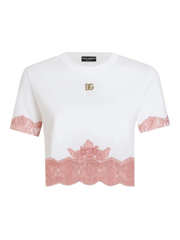 DOLCE & GABBANA: crew necks - Lace Detail Tee