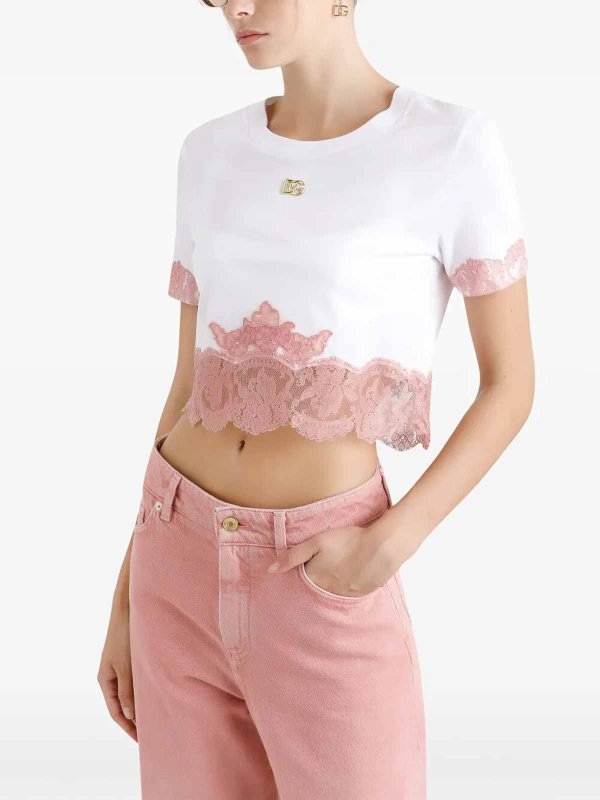 The Best Shops DOLCE & GABBANA: crew necks - Lace Detail Tee