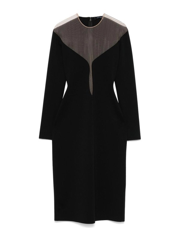 MUGLER: maxi dresses - Black Illusion Neckline Midi Dress