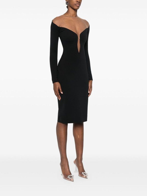 MUGLER: maxi dresses online - Black Illusion Neckline Midi Dress