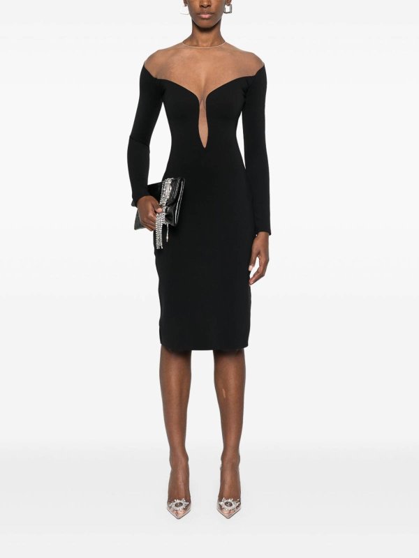 The Best Shops MUGLER: maxi dresses - Black Illusion Neckline Midi Dress