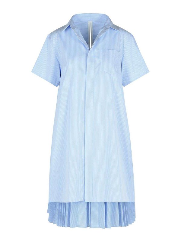 Sacai: knee length dresses - Light Blue Cotton Dress