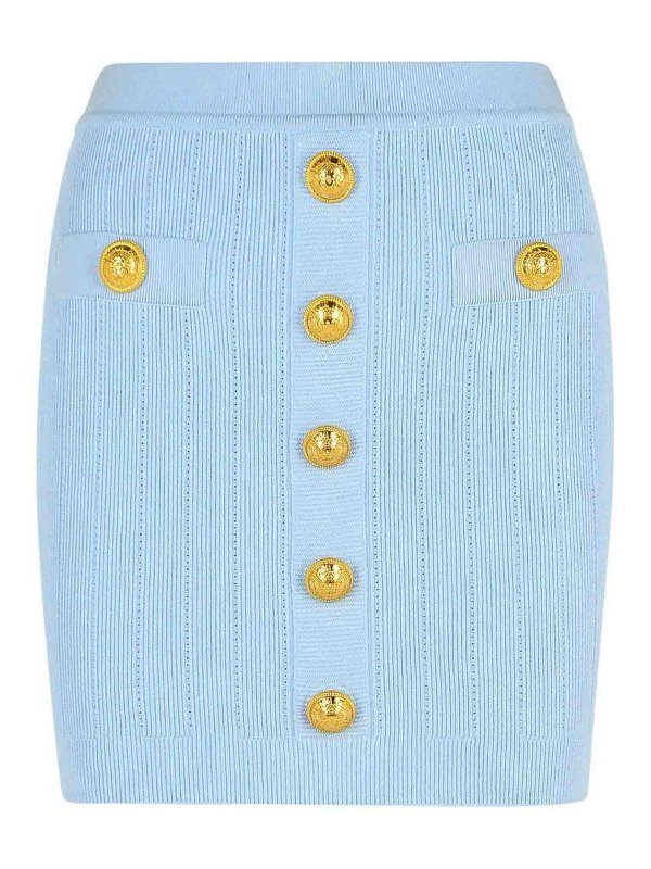 Balmain: mini skirts - Light Blue Viscose Blend Miniskirt