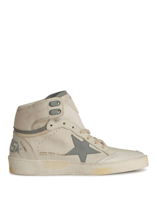GOLDEN GOOSE: sneakers - Sneaker in pelle bianca stella sky