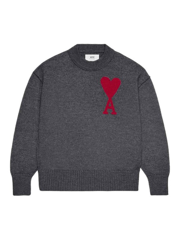 AMI PARIS: Pull col rond - Pull Col Rond - Gris Clair