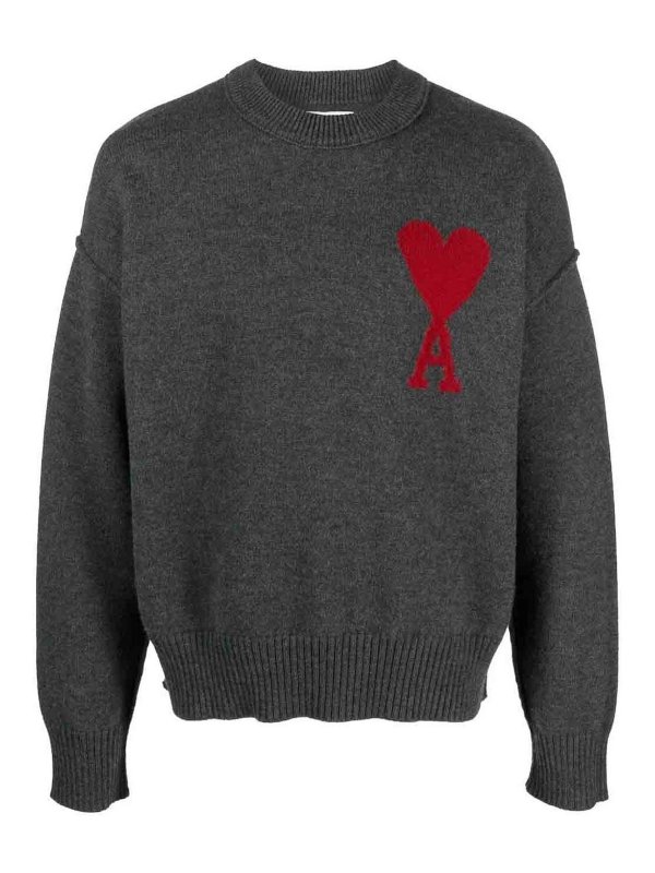 AMI PARIS: Pull col rond - Pull Col Rond - Gris Clair