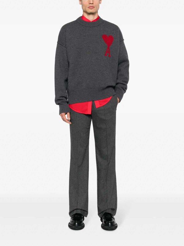 AMI PARIS: Pull col rond online - Pull Col Rond - Gris Clair