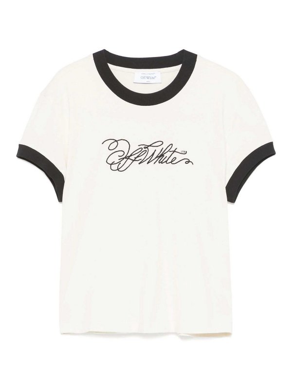 OFF-WHITE: t-shirts - Logo-Embroidered T-Shirt