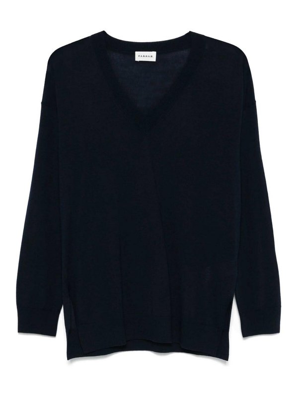 P.A.R.O.S.H.: Strickpullover mit Rundhalsausschnitt - Rundhalspullover - Blau