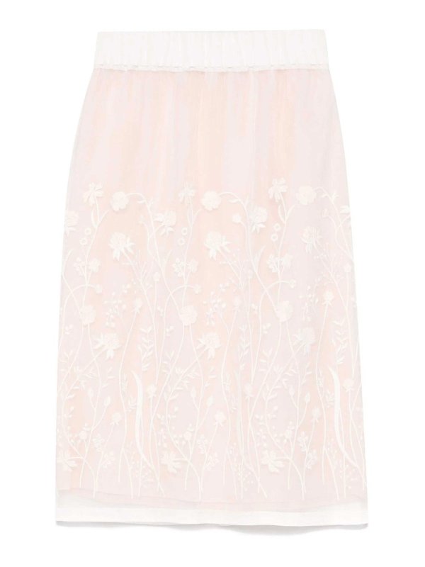 P.A.R.O.S.H.: Knee length skirts & Midi - Sorgente Floral-Embroidered Midi Skirt