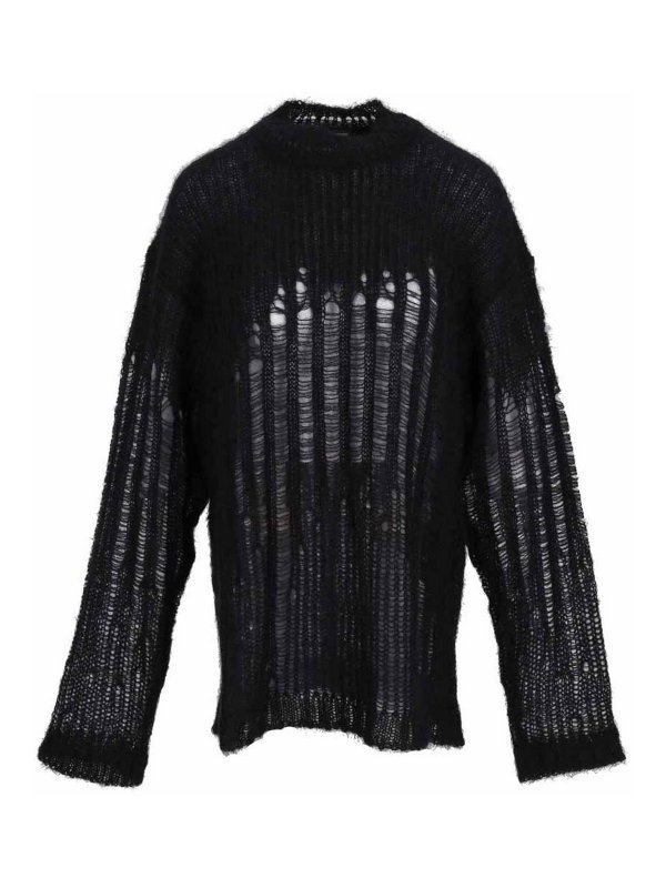 ANN DEMEULEMEESTER: Strickpullover mit Rundhalsausschnitt - Rundhalspullover - Schwarz