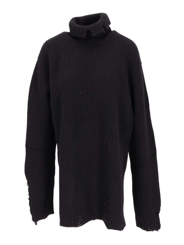 ANN DEMEULEMEESTER: Strickpullover mit Rundhalsausschnitt - Rundhalspullover - Schwarz