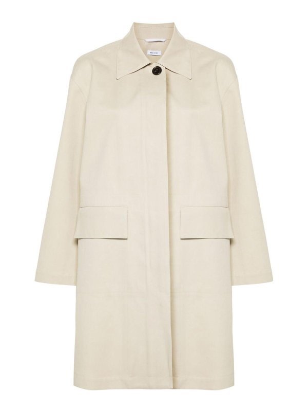 THOM BROWNE: trench coats - Collar Raincoat In Waterpoof Cotton
