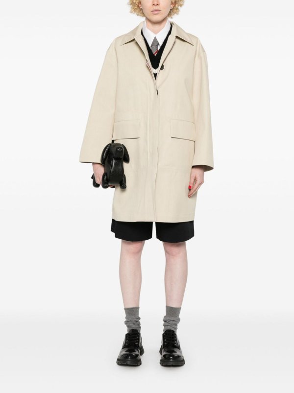 THOM BROWNE: trench coats online - Collar Raincoat In Waterpoof Cotton