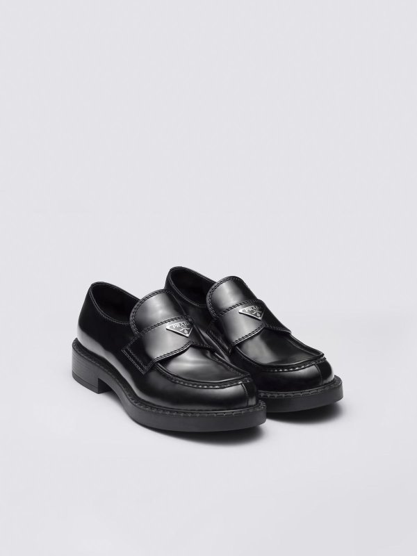 The Best Shops PRADA: Chocolate Brushed Leather Loafers