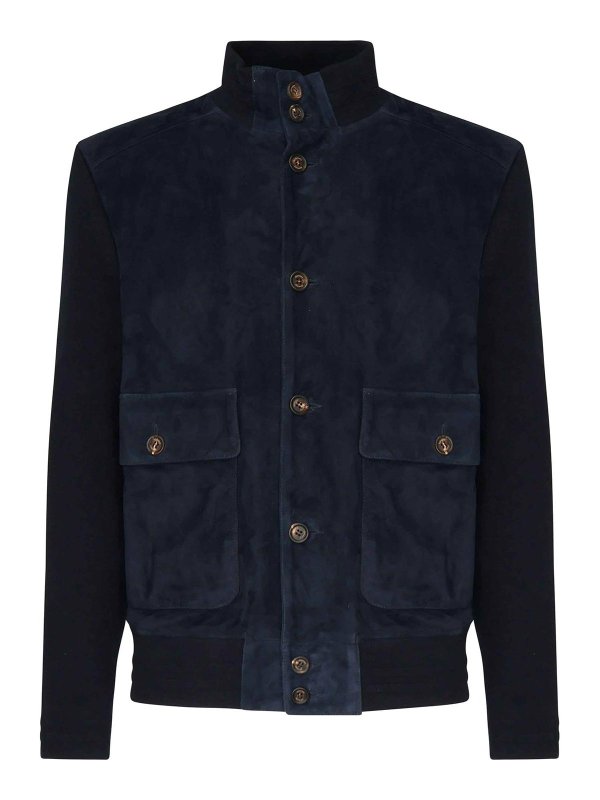 ELEVENTY: Vestes en cuir - Blouson En Cuir - Bleu